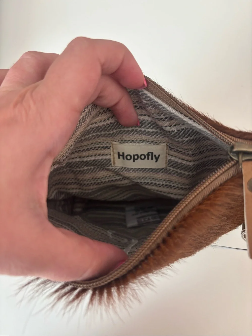 Handcrafted Brown Hair-On Hide Wristlet with White Monogram K